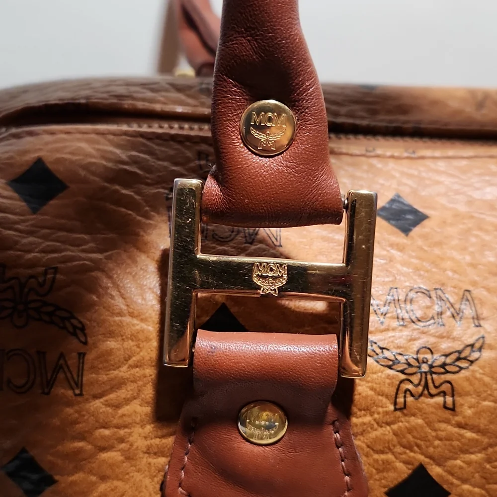 Authentic MCM Monogram Vintage Speedy Bag Cognac Visetos w/ Crossbody Strap